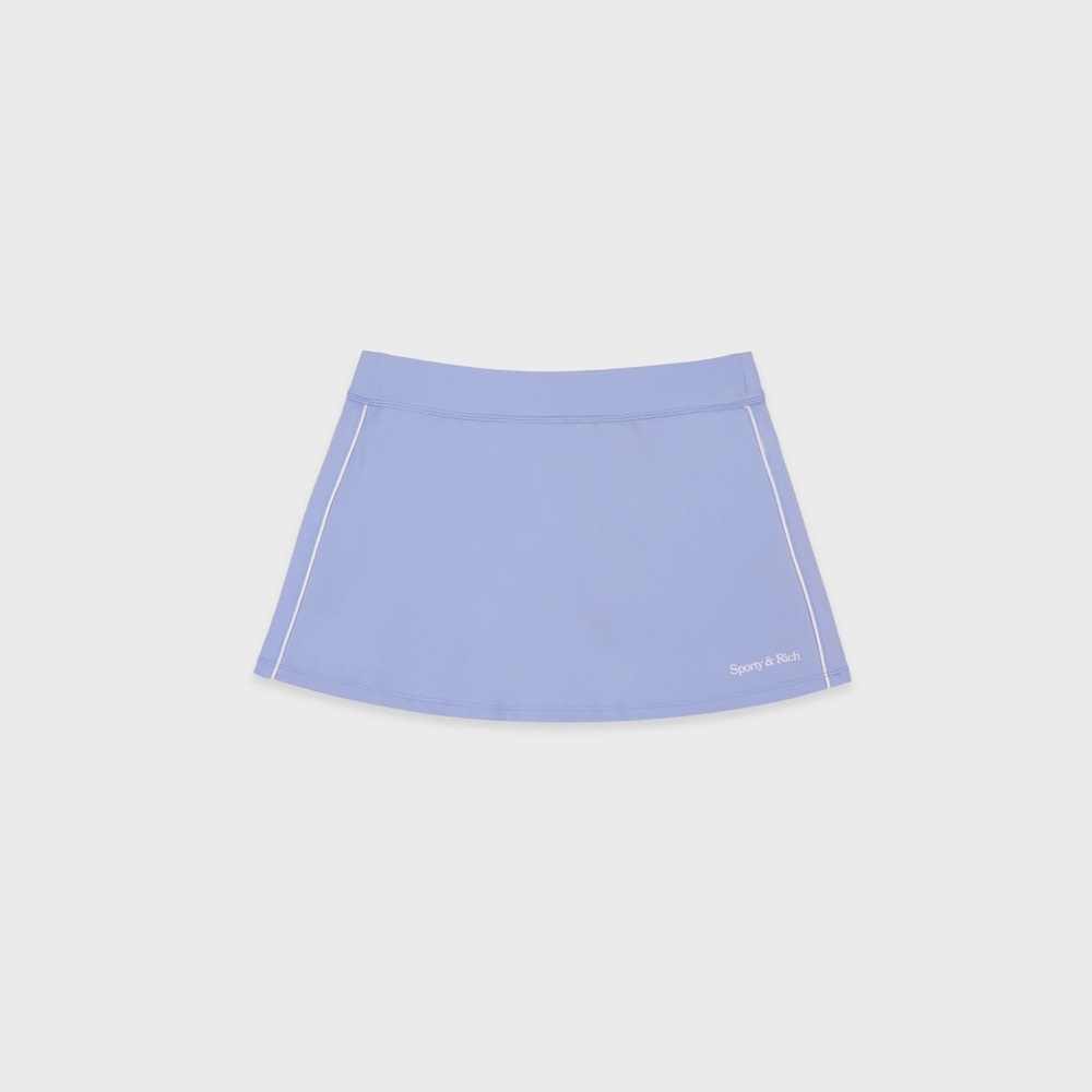 Sporty & Rich Serif Logo Court Skirt - Washed Hydrangea/White